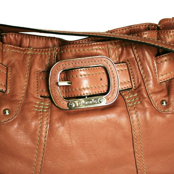 Tignanello buckle accent salmon orange leather shoulder bag/hand bag - Picture 2 of 8